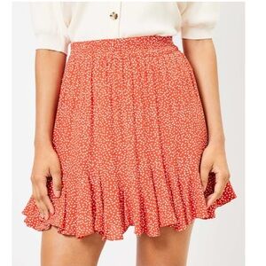 EUC LOFT DARK ORANGE & WHITE POLKA DOT FLOUNCE MINI SKIRT LIKE NEW CONDITION